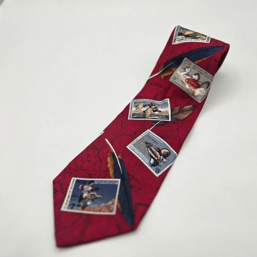 Roundtree Yorke Silk Tie Red Duck Stamp Migratory Bird Hunting Conservation Men